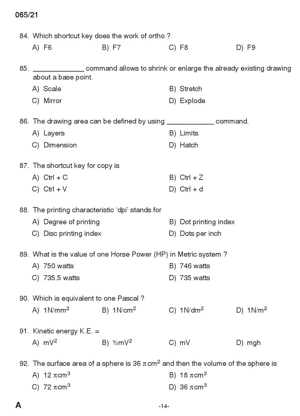 KPSC Draughtsman Grade II Civil Exam 2021 Code 0652021 13