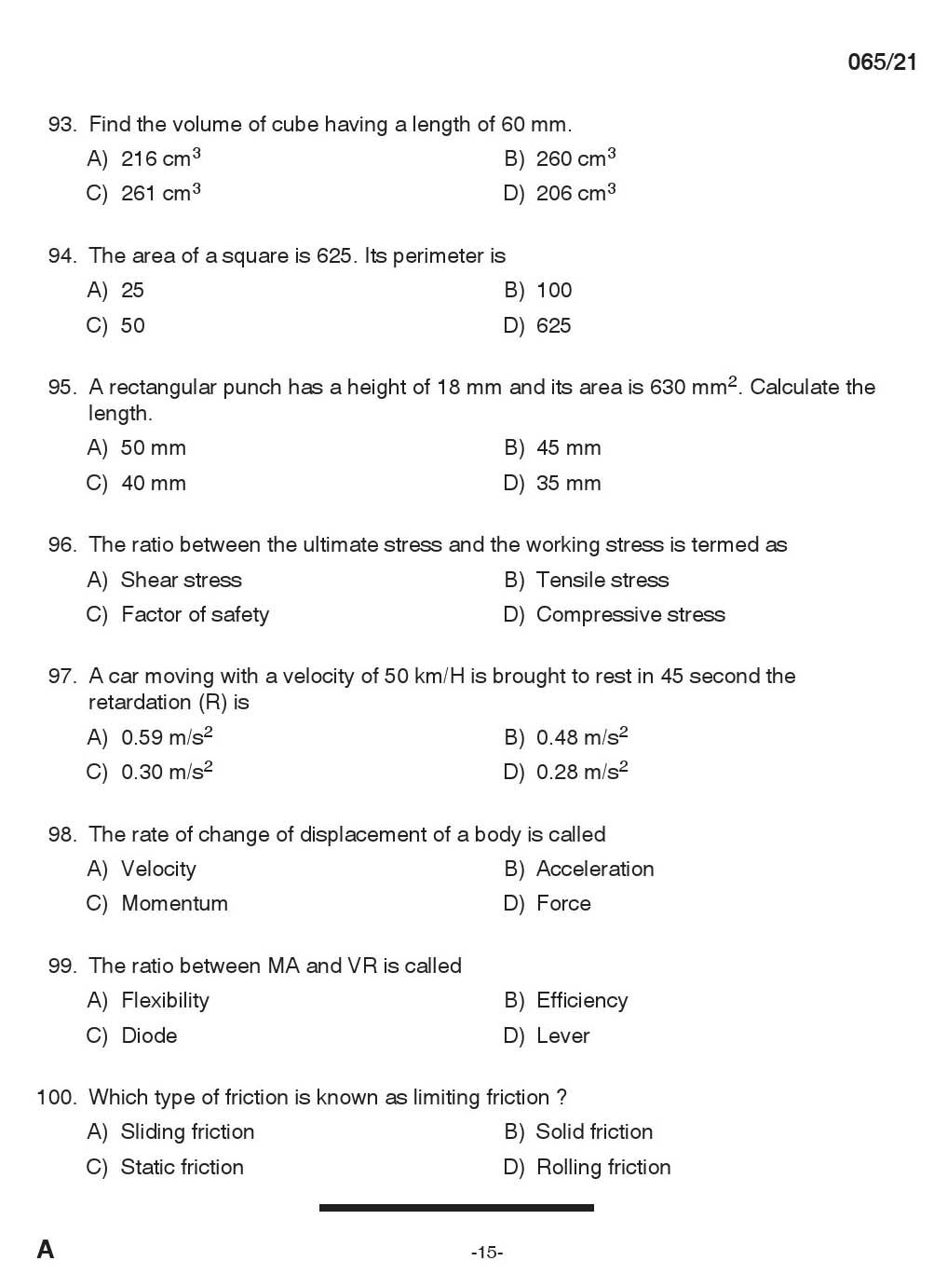 KPSC Draughtsman Grade II Civil Exam 2021 Code 0652021 14