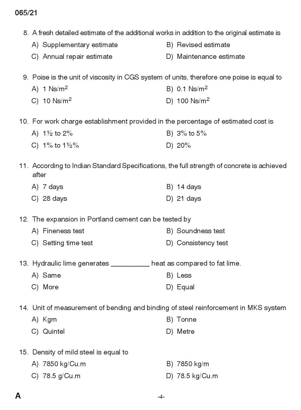 KPSC Draughtsman Grade II Civil Exam 2021 Code 0652021 3