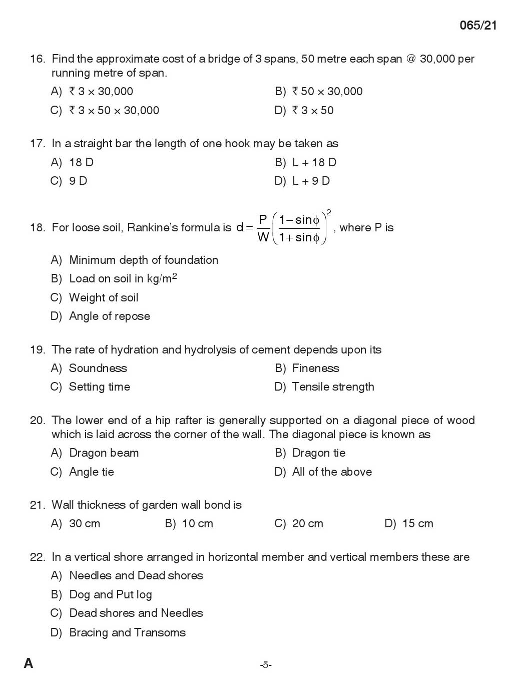 KPSC Draughtsman Grade II Civil Exam 2021 Code 0652021 4