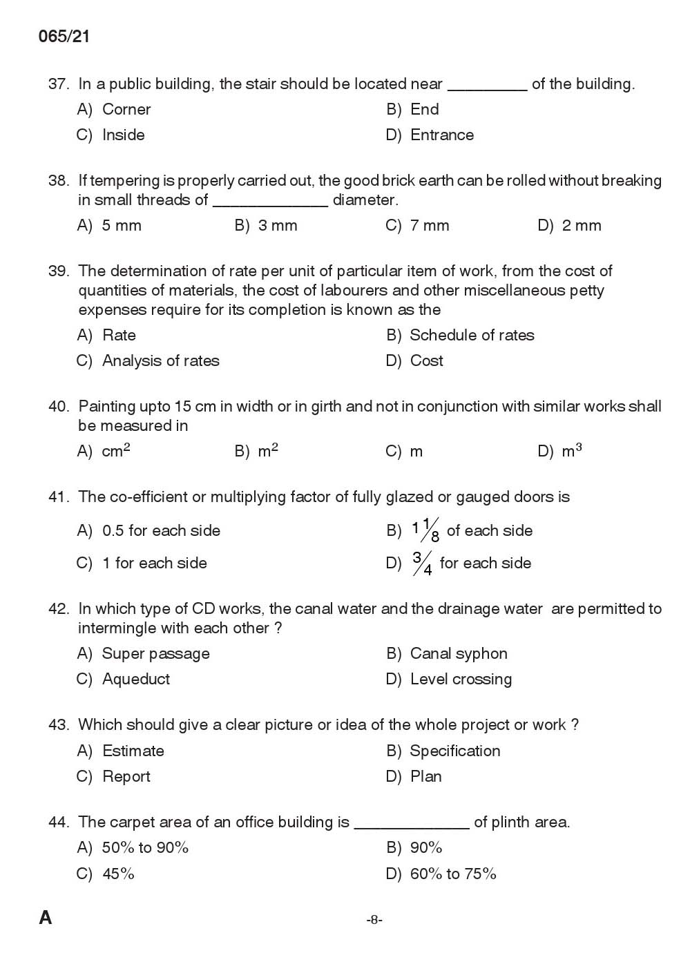 KPSC Draughtsman Grade II Civil Exam 2021 Code 0652021 7