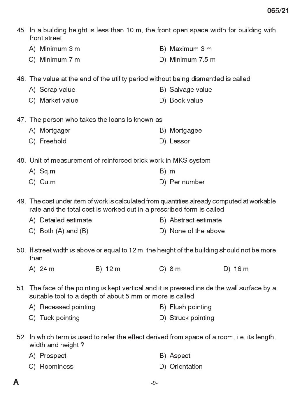 KPSC Draughtsman Grade II Civil Exam 2021 Code 0652021 8