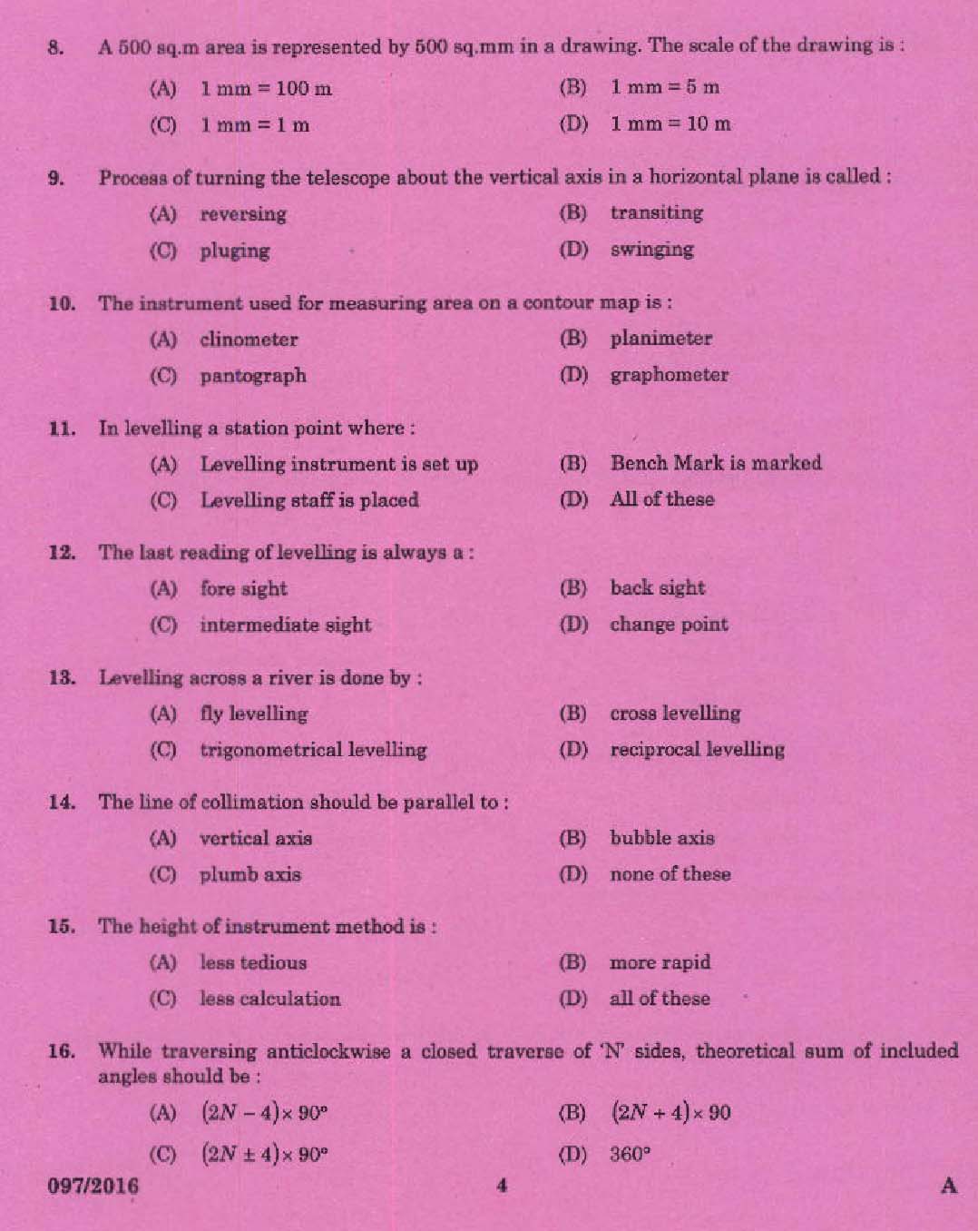 KPSC Draughtsman Grade II Exam 2016 Code 972016 2