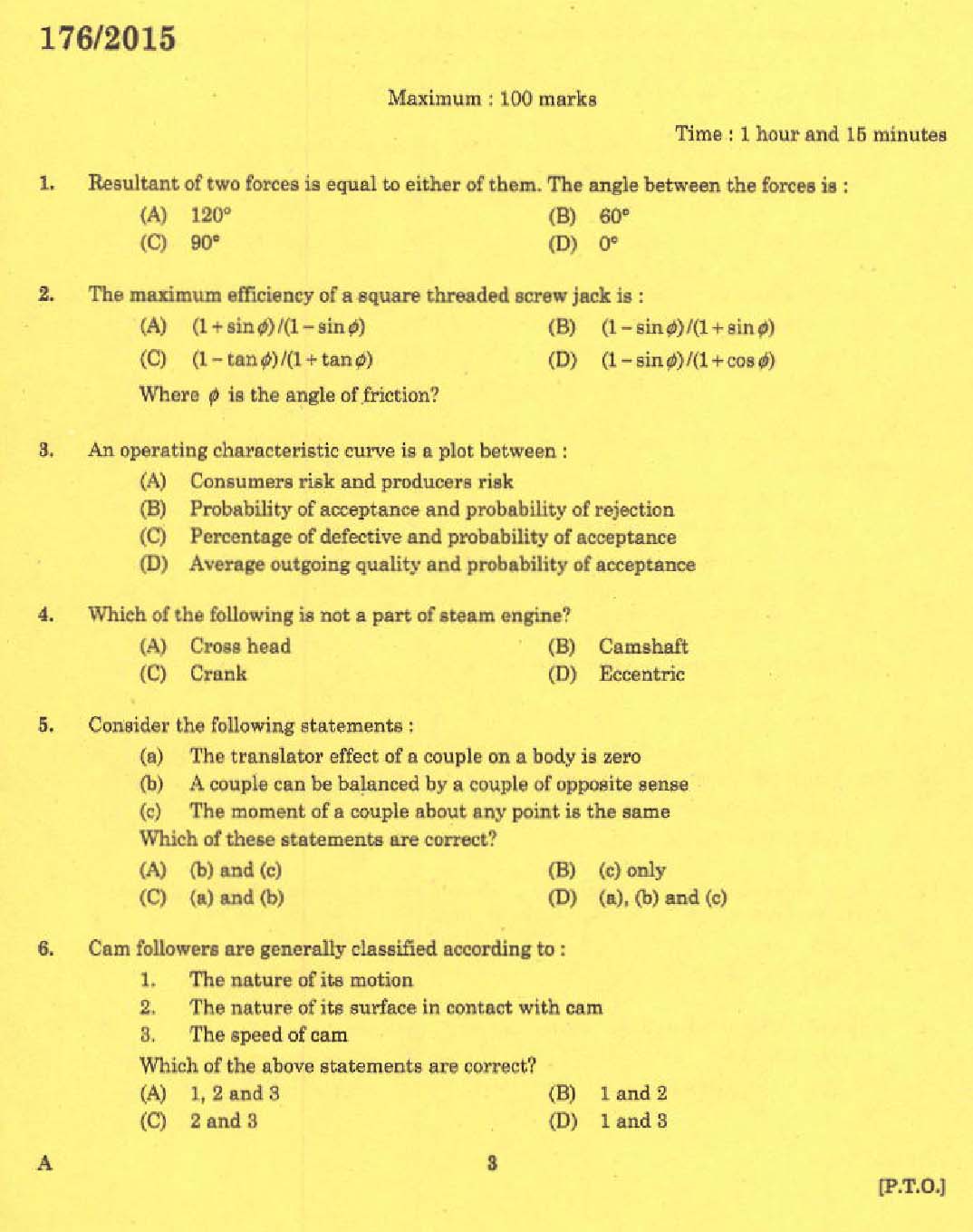 KPSC Instructor in Engineering Exam 2015 Code 1762015 1