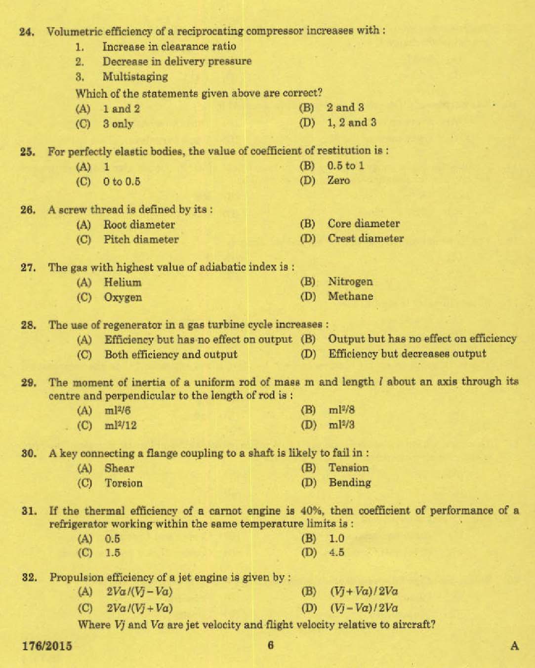 KPSC Instructor in Engineering Exam 2015 Code 1762015 4