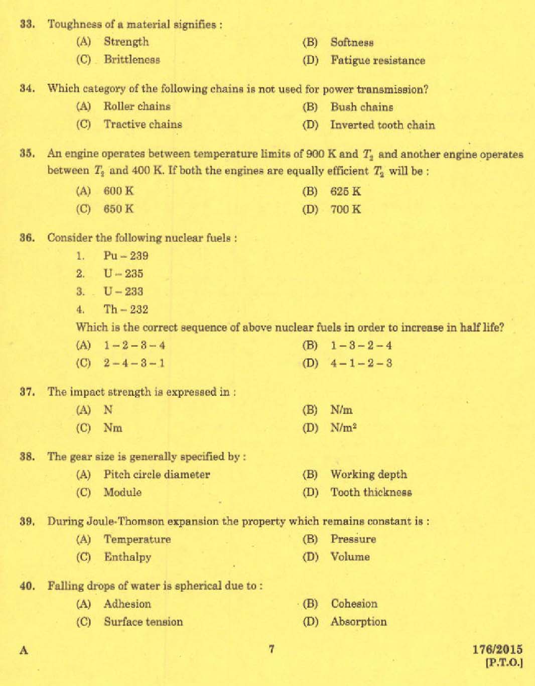 KPSC Instructor in Engineering Exam 2015 Code 1762015 5