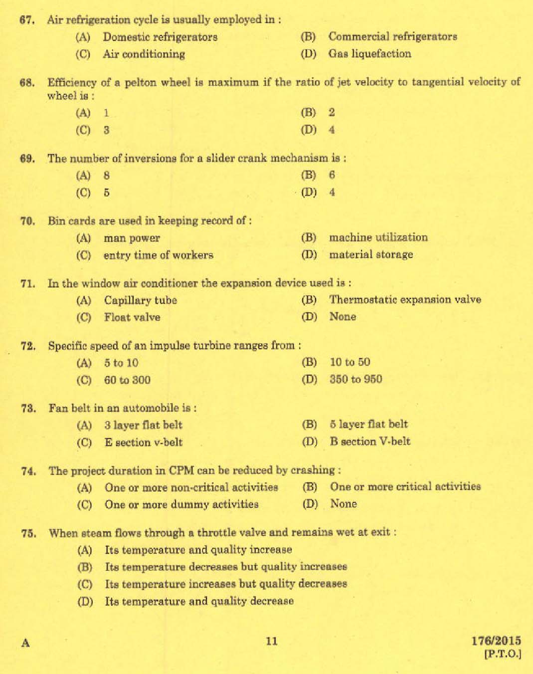 KPSC Instructor in Engineering Exam 2015 Code 1762015 9