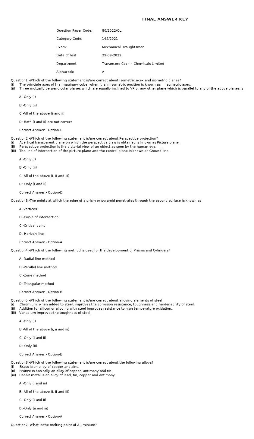 KPSC Mechanical Draughtsman Exam 2022 Code 802022OL 1