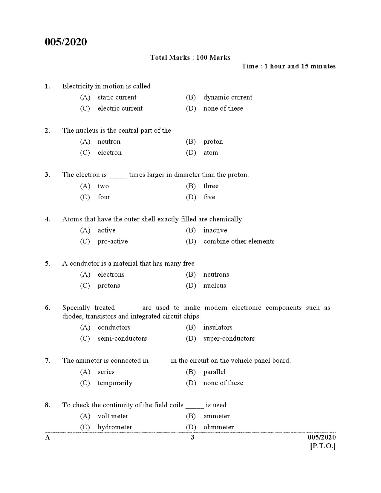 KPSC Dredger Cleaner Exam 2020 Code 0052020 2