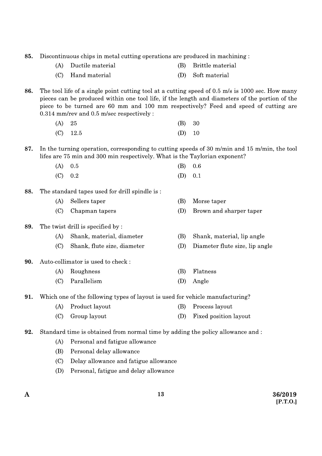 KPSC Assistant Drilling Engineer Mining and Geology Exam 2019 Code 0362019 11