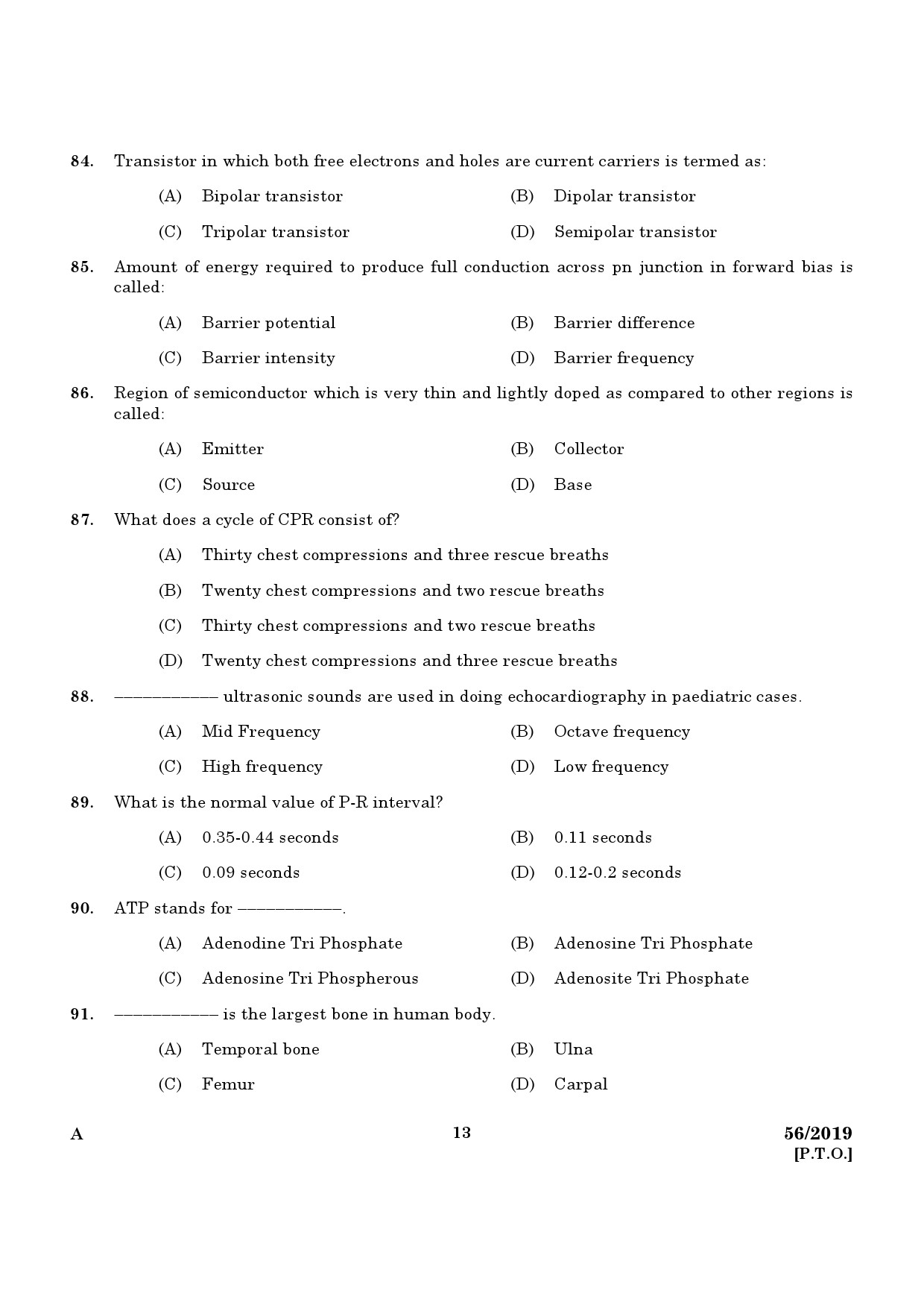 KPSC ECG Technician Grade II Exam Question Paper 0562019 11