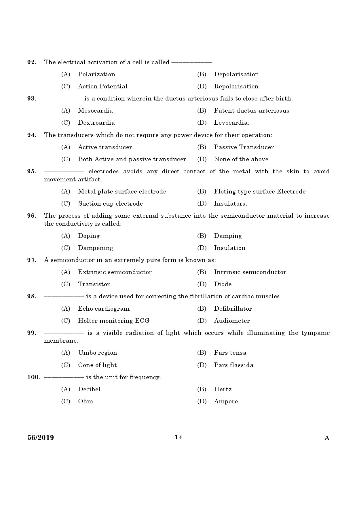 KPSC ECG Technician Grade II Exam Question Paper 0562019 12