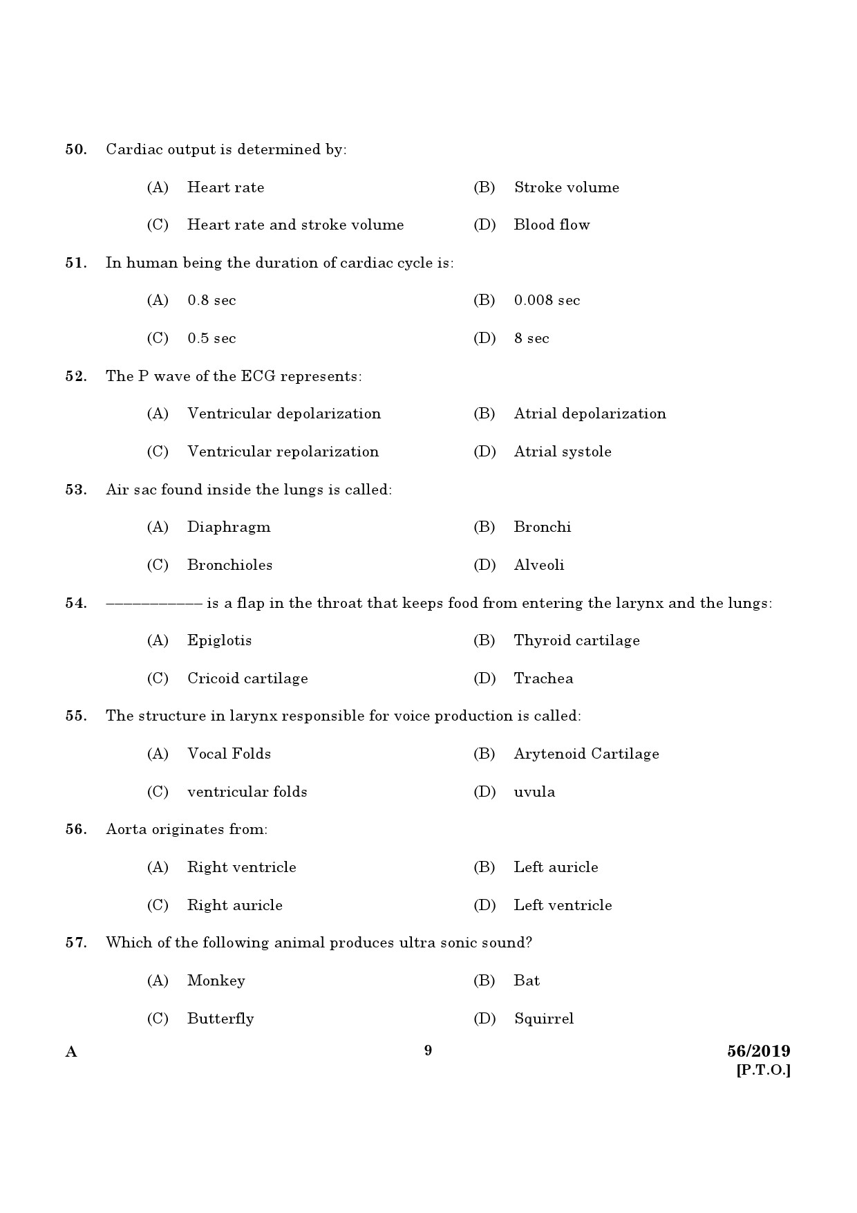 KPSC ECG Technician Grade II Exam Question Paper 0562019 7