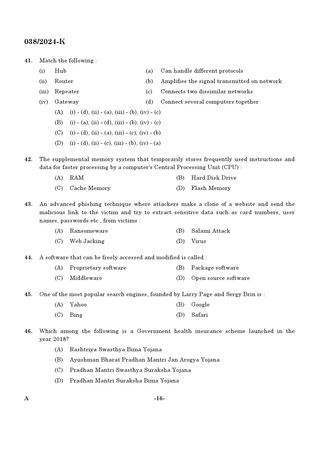 KPSC Excise Inspector Kannada Exam 2024 Code 0382024 K 15