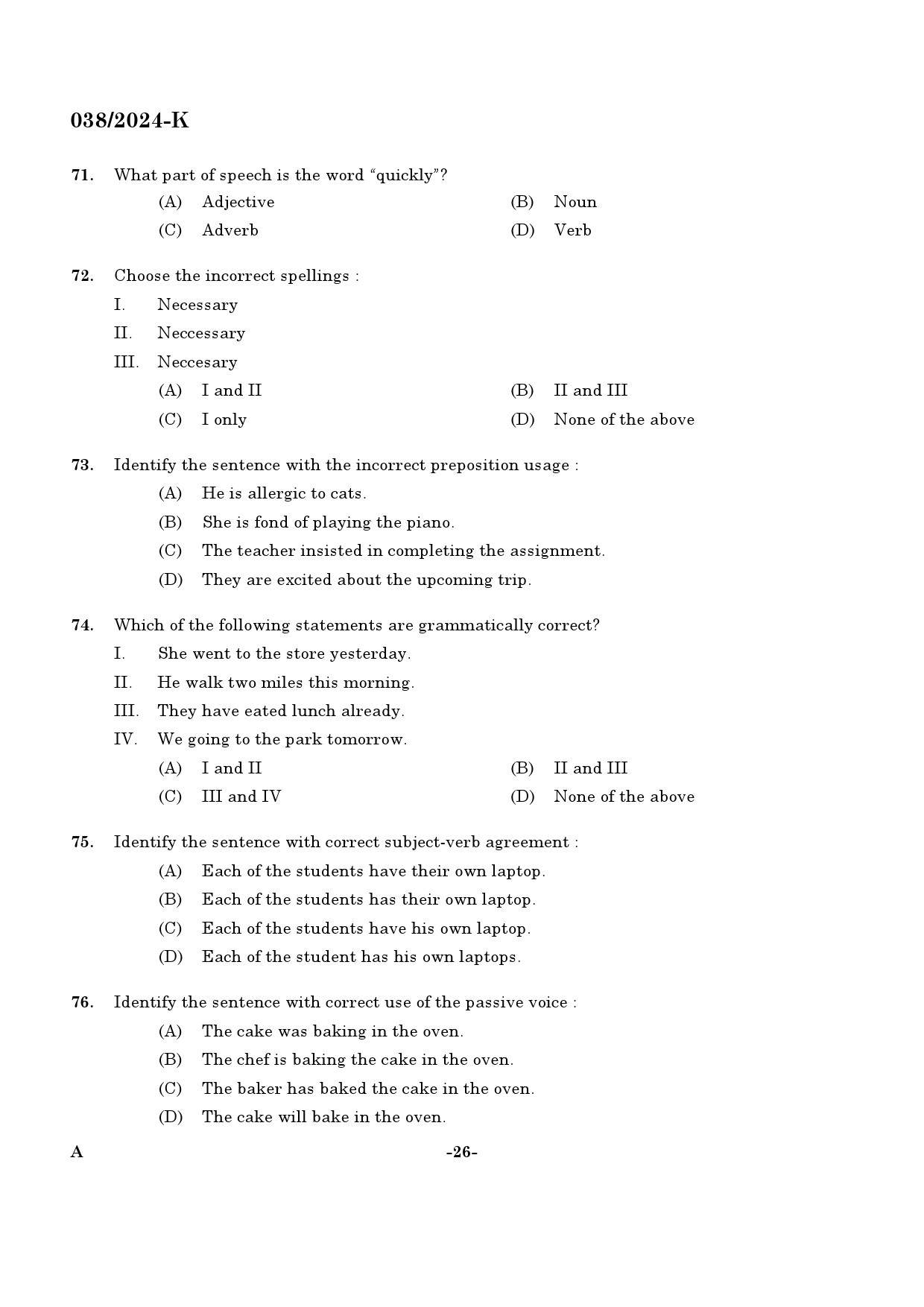 KPSC Excise Inspector Kannada Exam 2024 Code 0382024 K 25