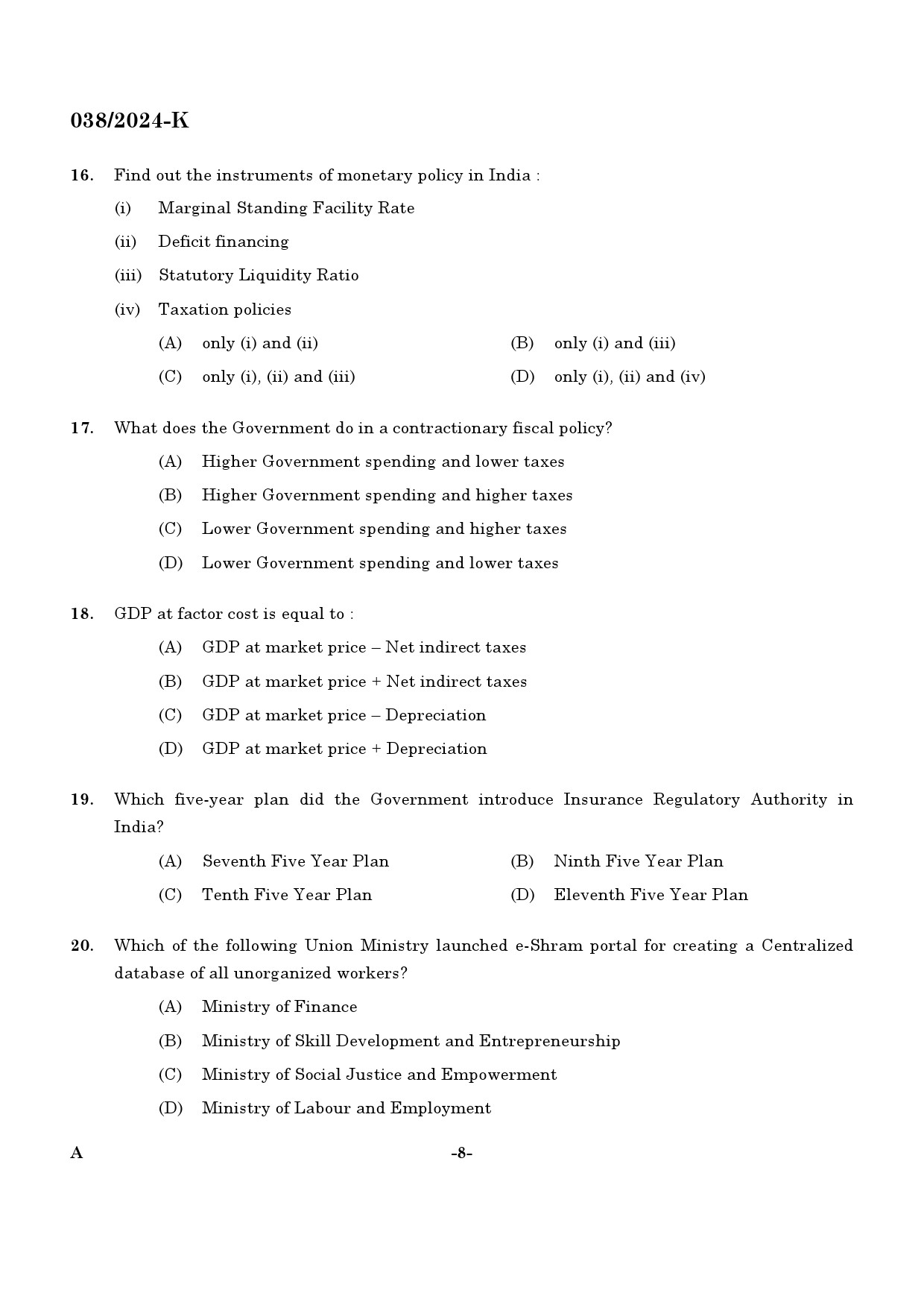 KPSC Excise Inspector Kannada Exam 2024 Code 0382024 K 7