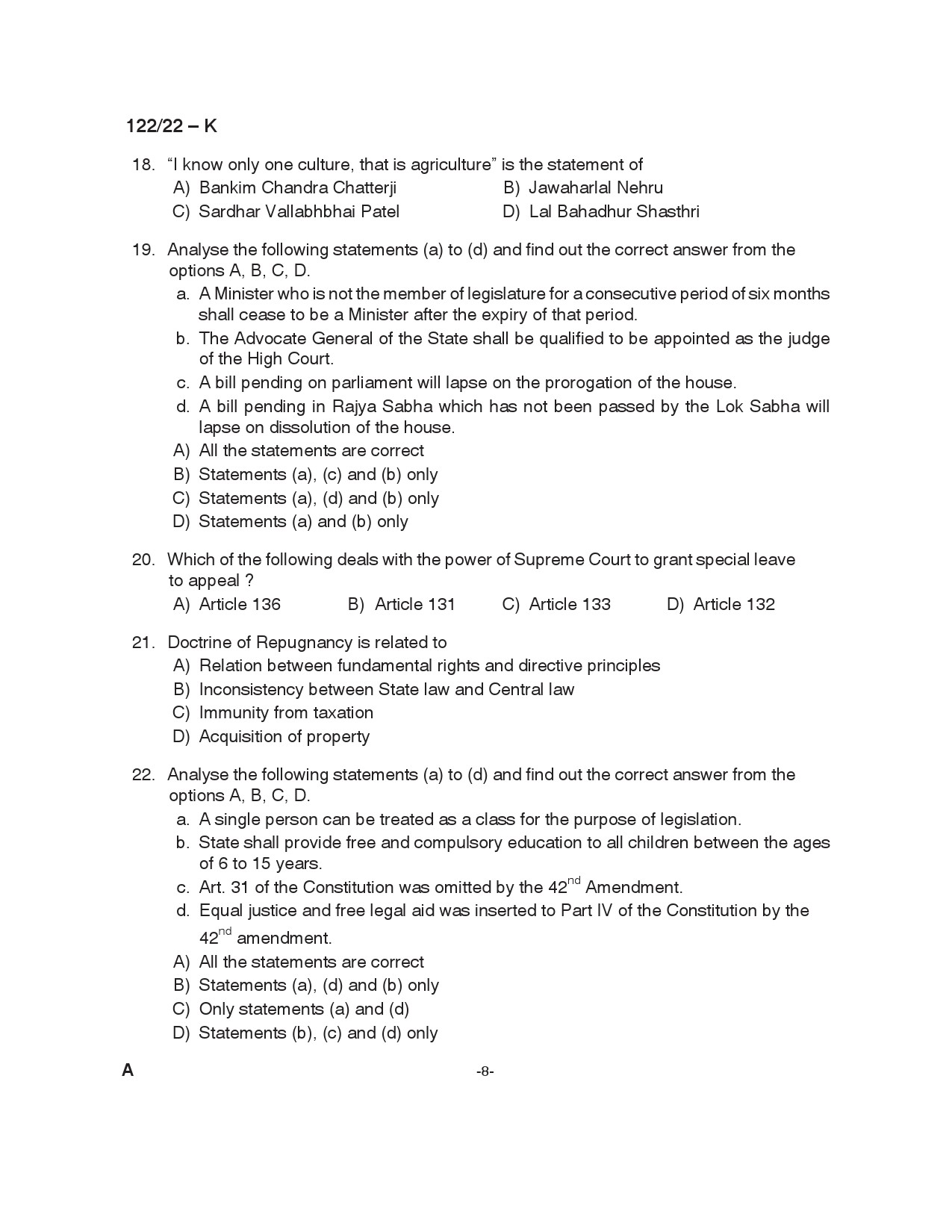 KPSC Excise Inspector Trainee Kannada Exam 2022 Code 1222022 8