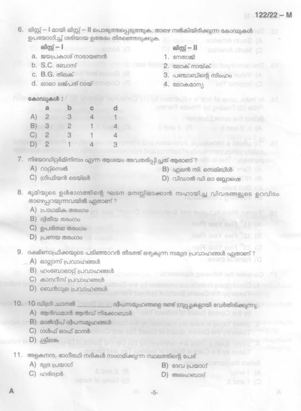 KPSC Excise Inspector Trainee Malayalam Exam 2022 Code 1222022 6