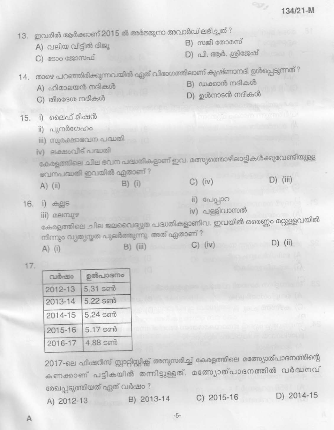 KPSC Field Worker Malayalam Exam 2021 Code 1342021 M 3