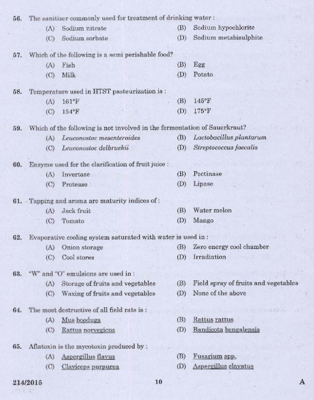 KPSC Food Safety Officer Exam 2015 Code 2142015 8