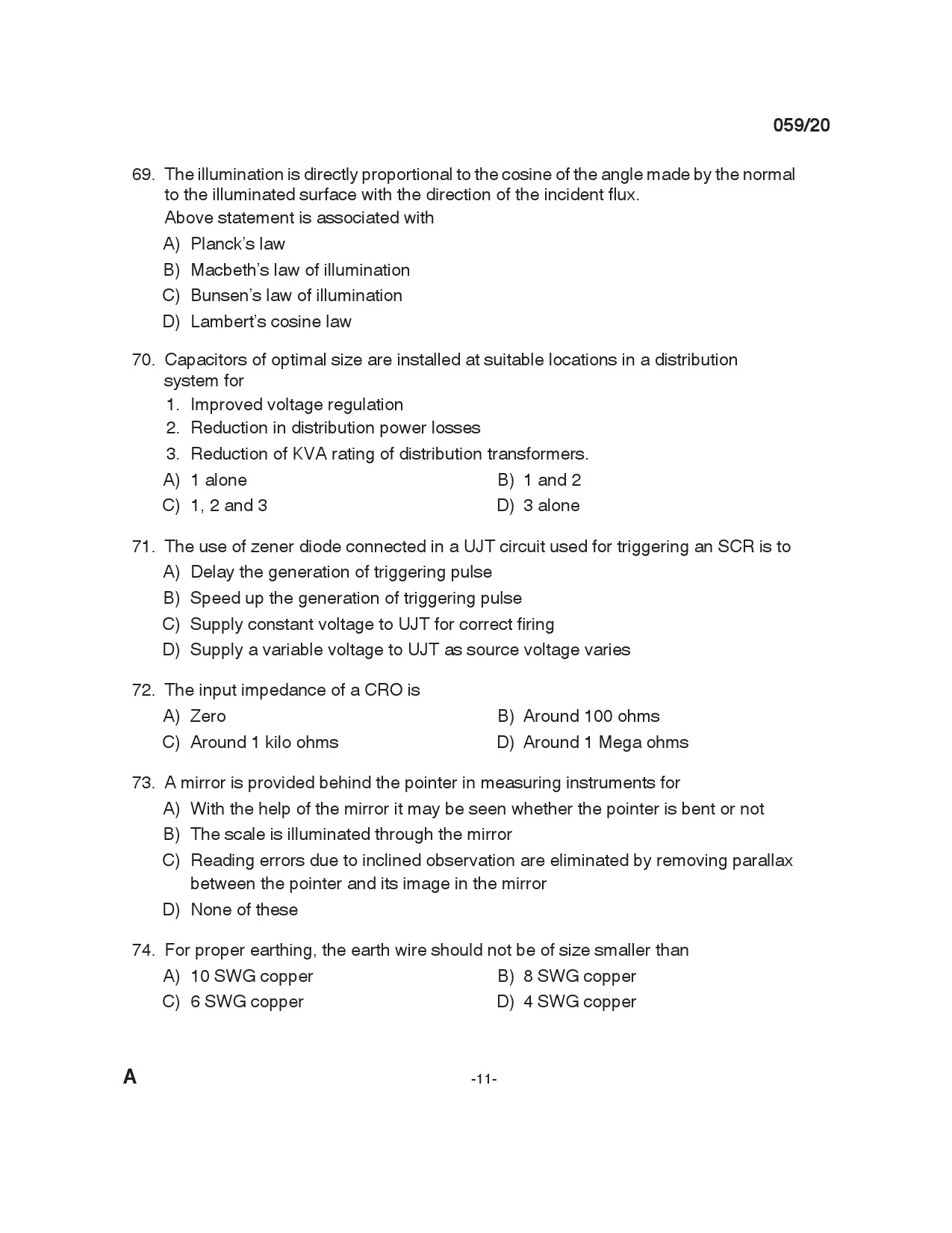 KPSC Instructor Grade 1 Electrical Engineering Exam 2020 Code 0592020 10