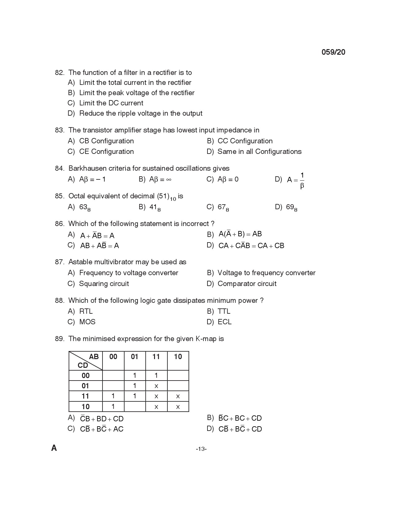 KPSC Instructor Grade 1 Electrical Engineering Exam 2020 Code 0592020 12