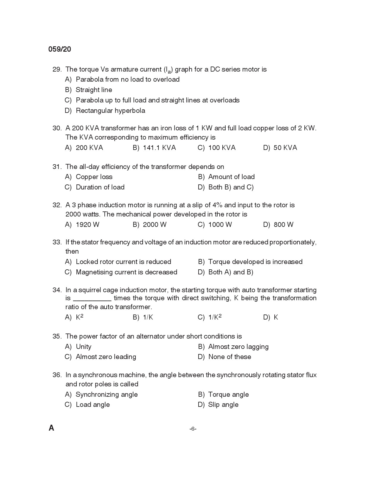 KPSC Instructor Grade 1 Electrical Engineering Exam 2020 Code 0592020 5