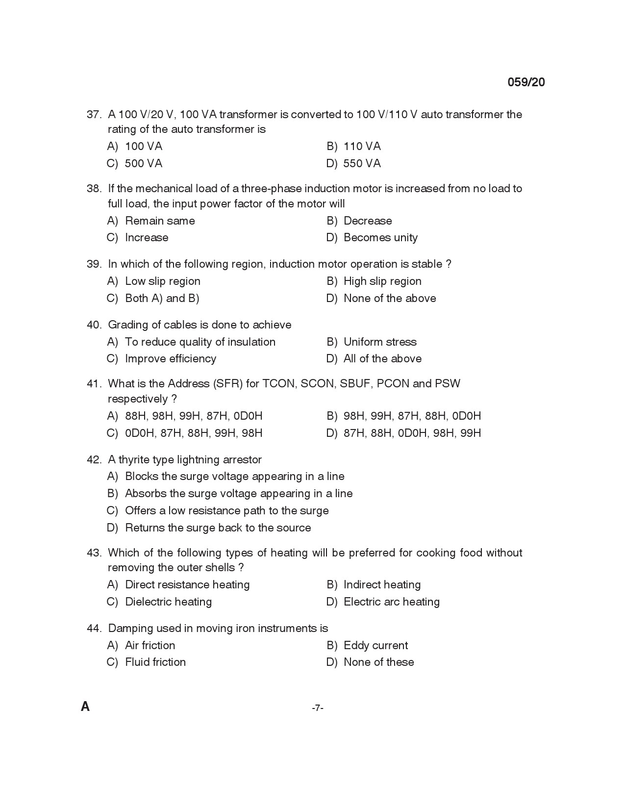 KPSC Instructor Grade 1 Electrical Engineering Exam 2020 Code 0592020 6