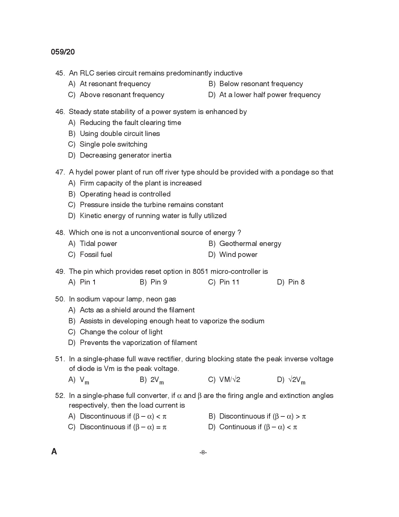 KPSC Instructor Grade 1 Electrical Engineering Exam 2020 Code 0592020 7