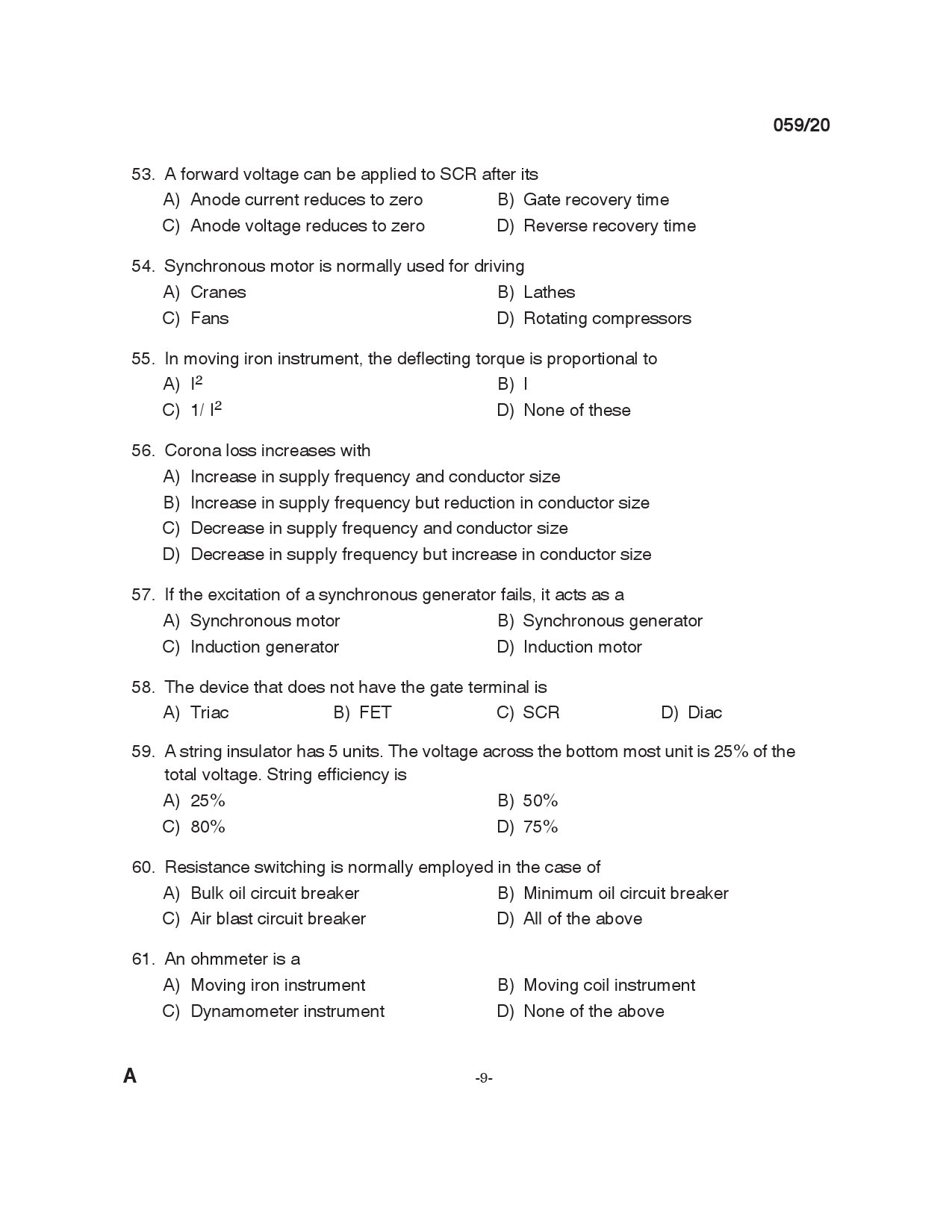 KPSC Instructor Grade 1 Electrical Engineering Exam 2020 Code 0592020 8