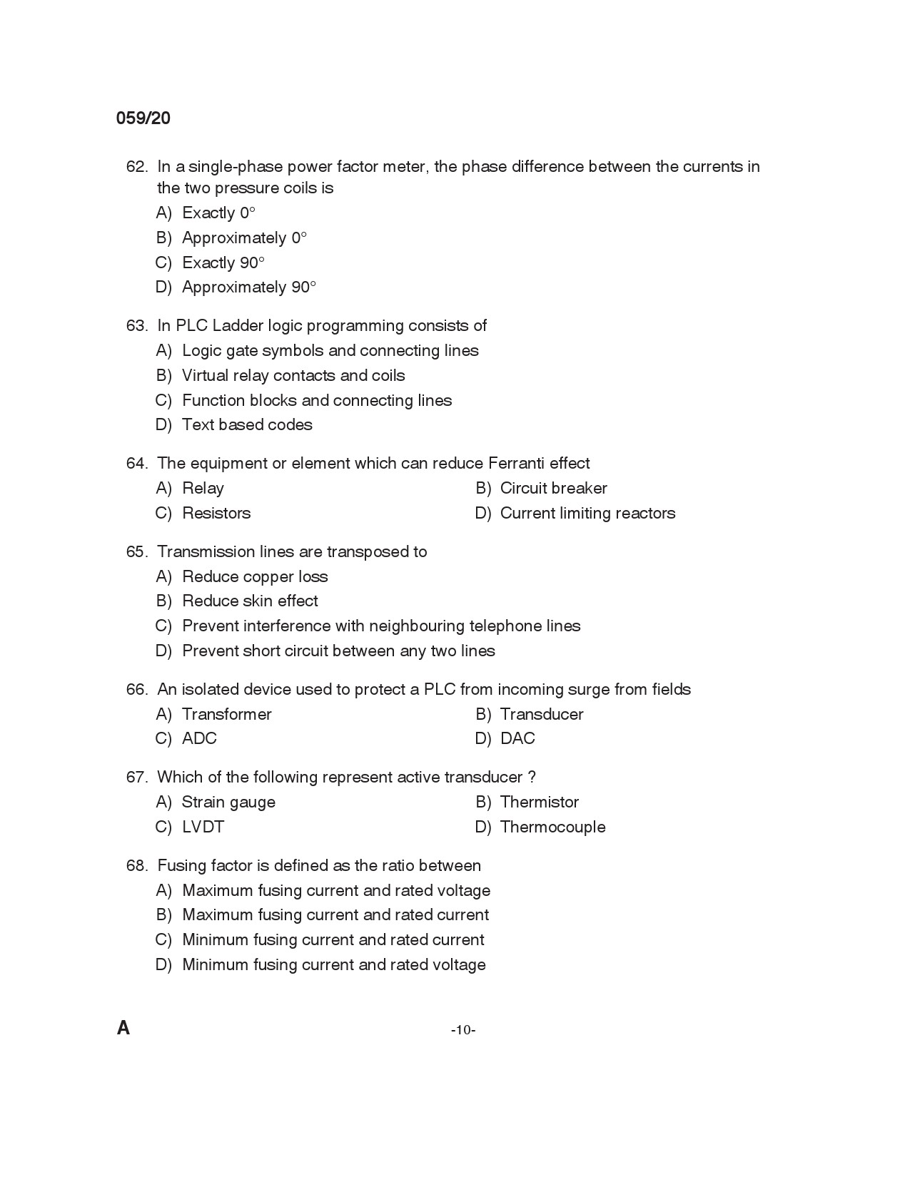 KPSC Instructor Grade 1 Electrical Engineering Exam 2020 Code 0592020 9