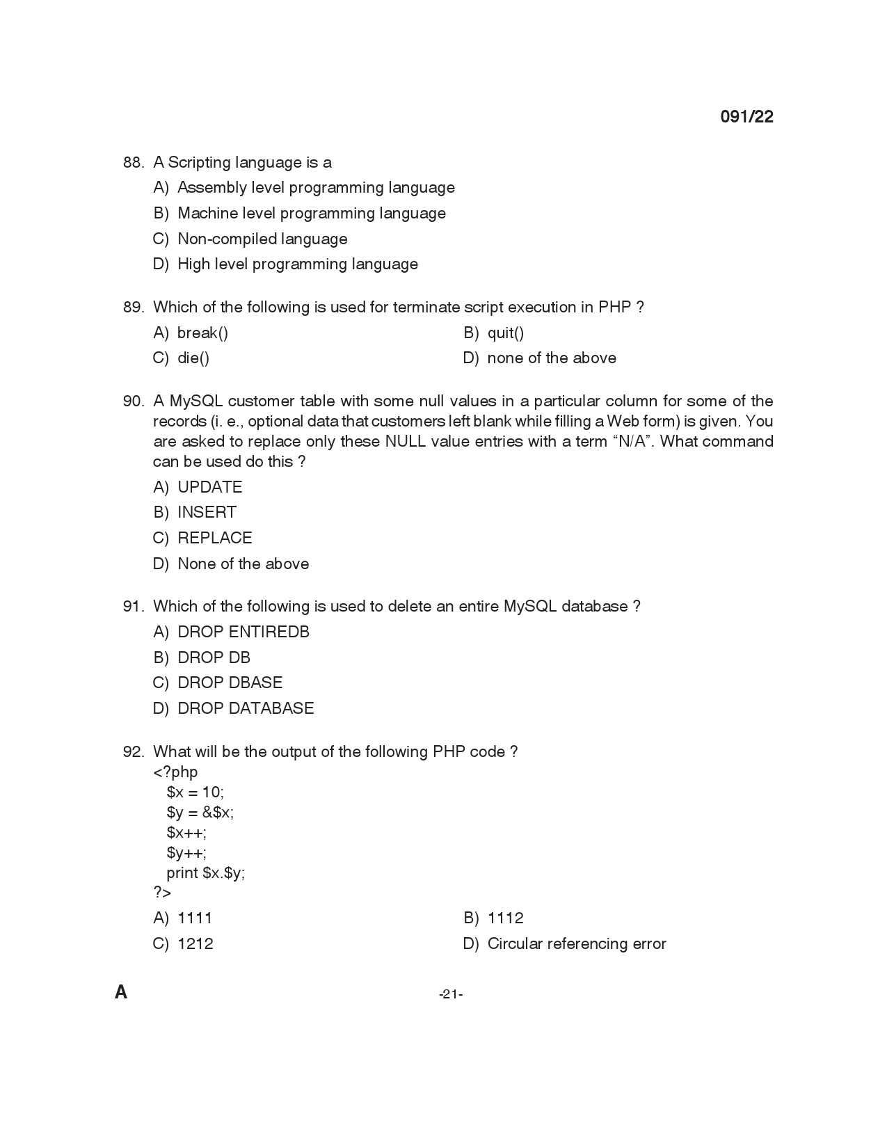 KPSC Instructor Grade I in Information Technology Exam 2022 Code 912022 20