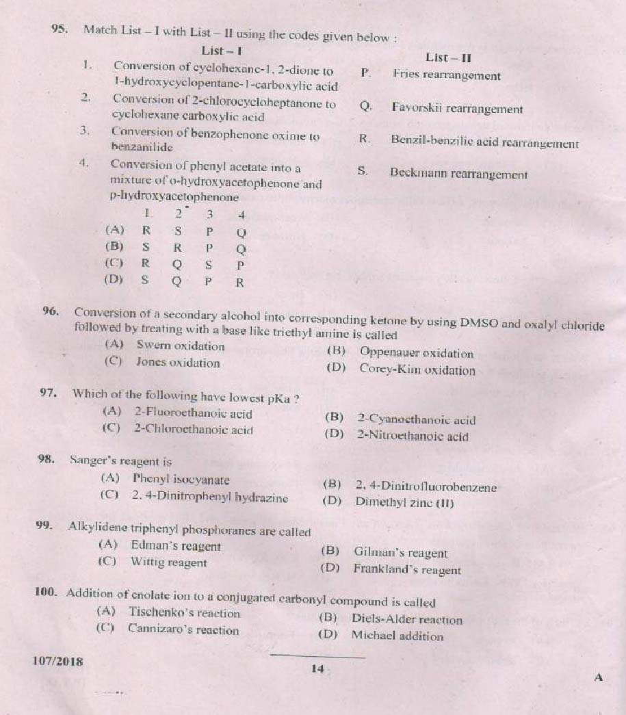 KPSC Junior Chemist Exam 2018 Code 1072018 13