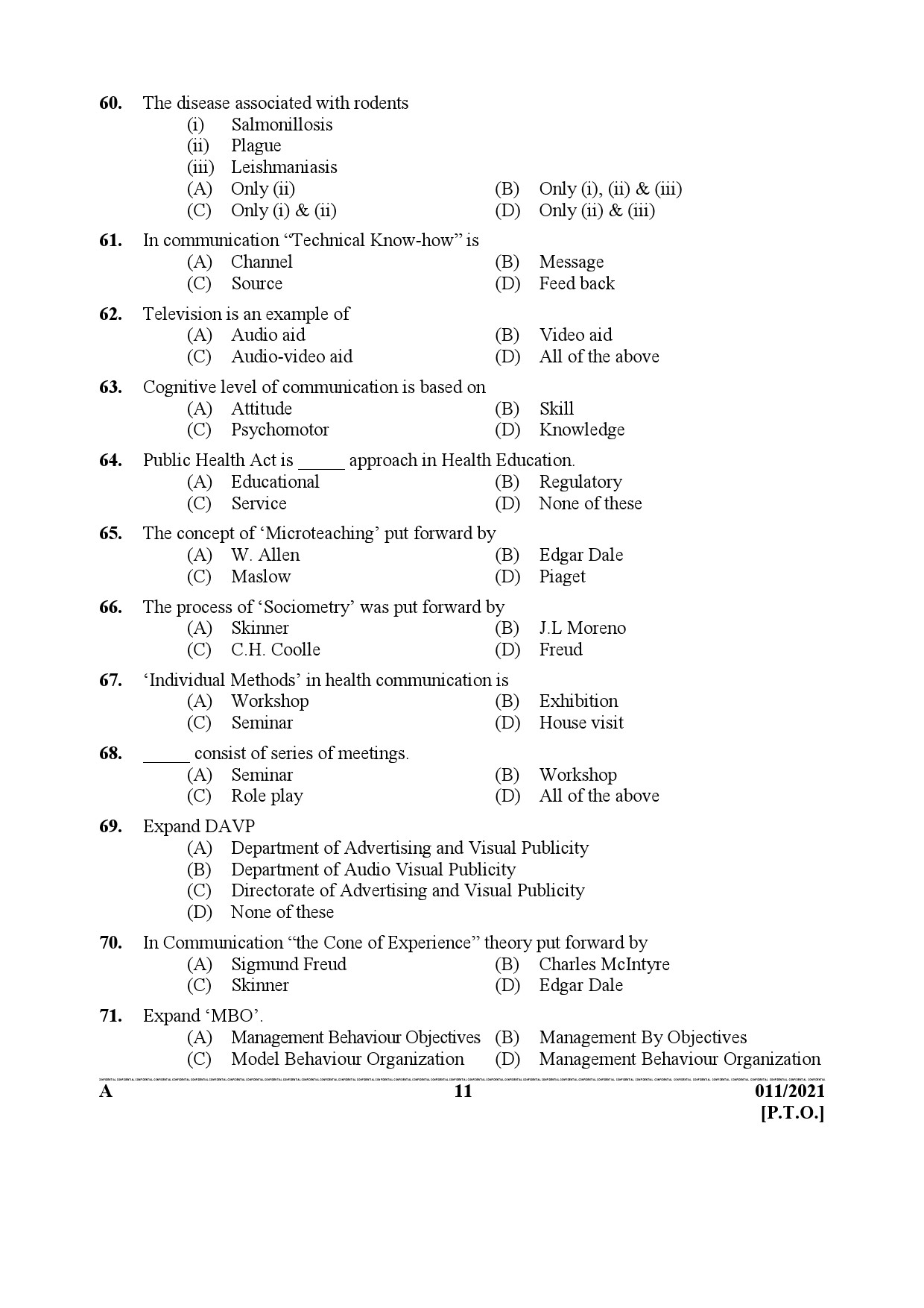 KPSC Junior Health Inspector Grade II Exam 2021 Code 0112021 10