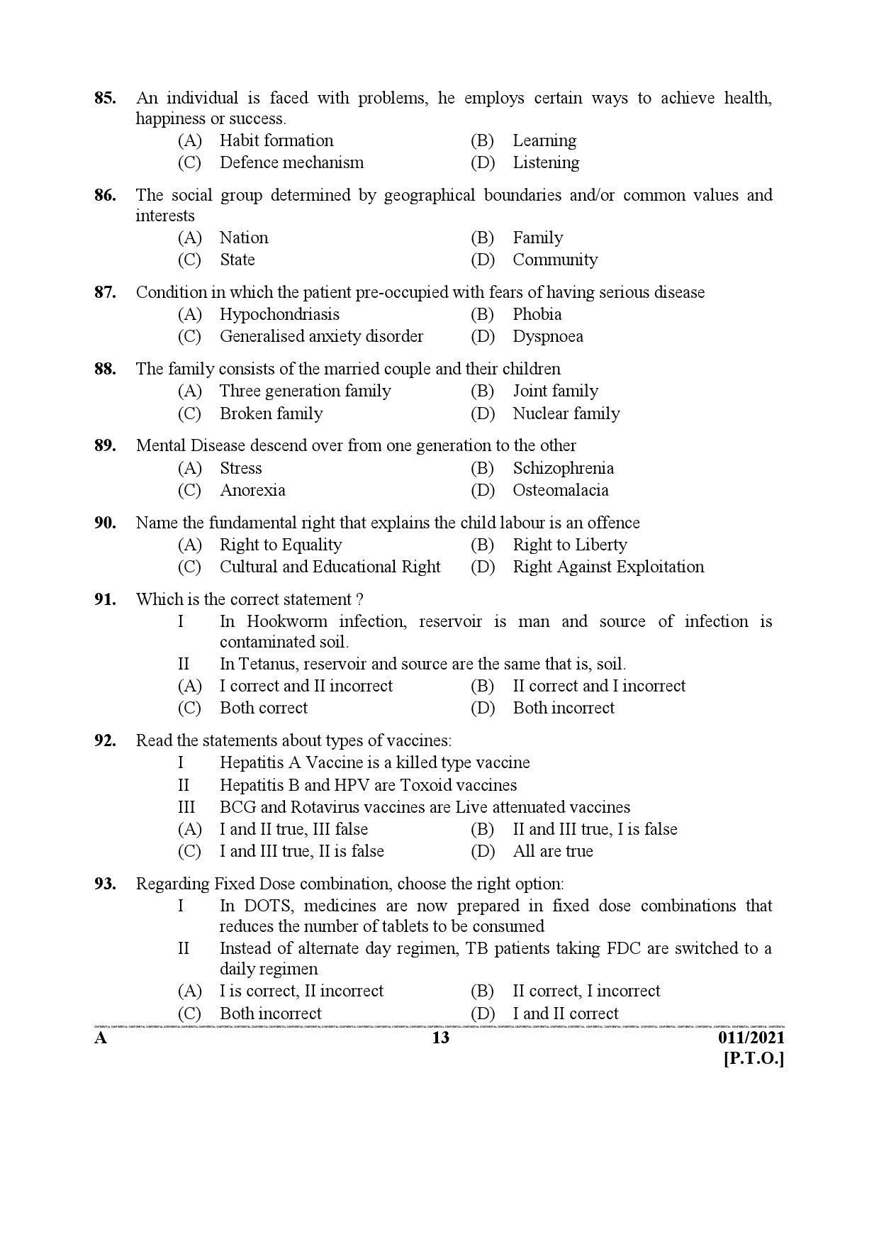 KPSC Junior Health Inspector Grade II Exam 2021 Code 0112021 12