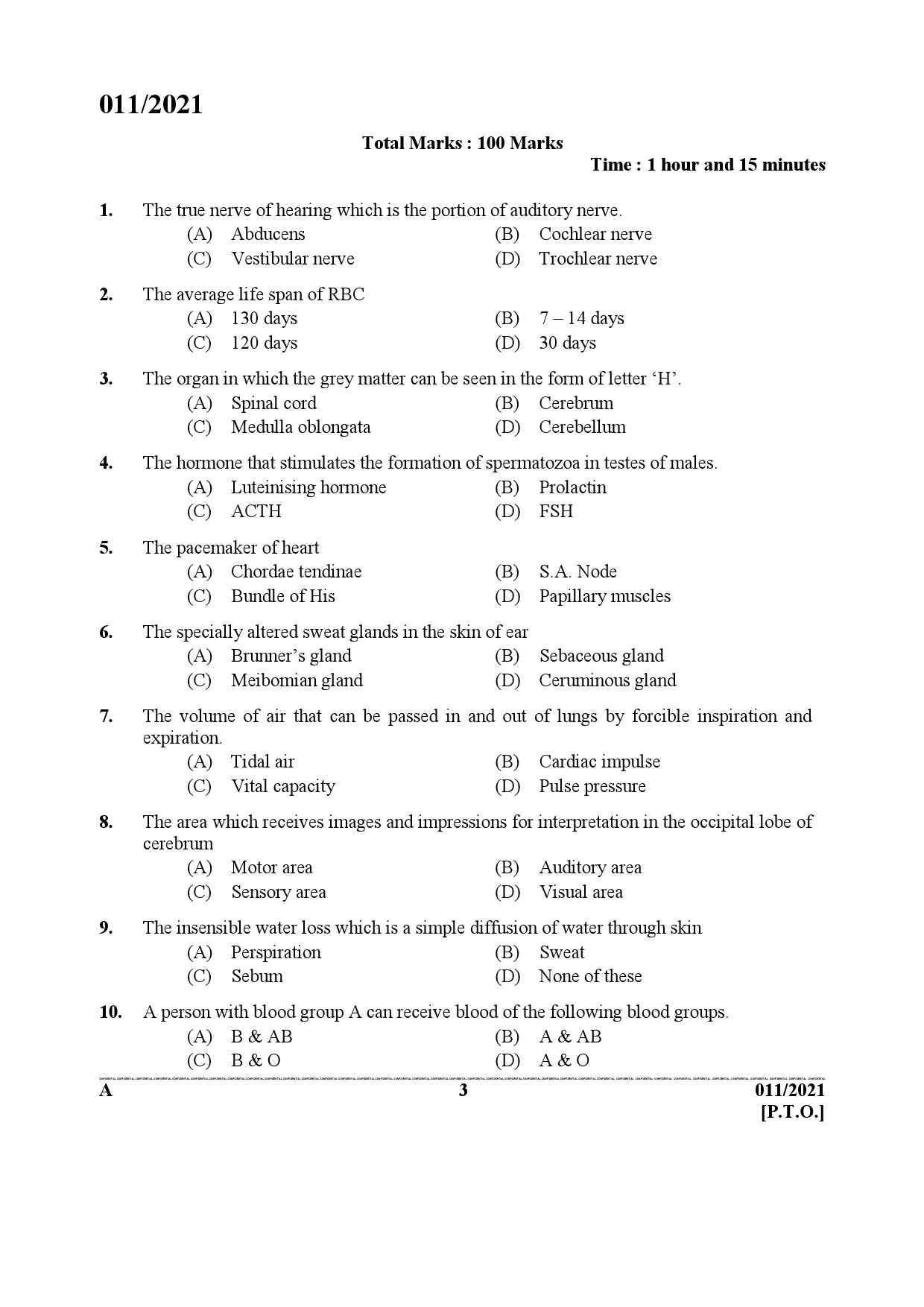 KPSC Junior Health Inspector Grade II Exam 2021 Code 0112021 2