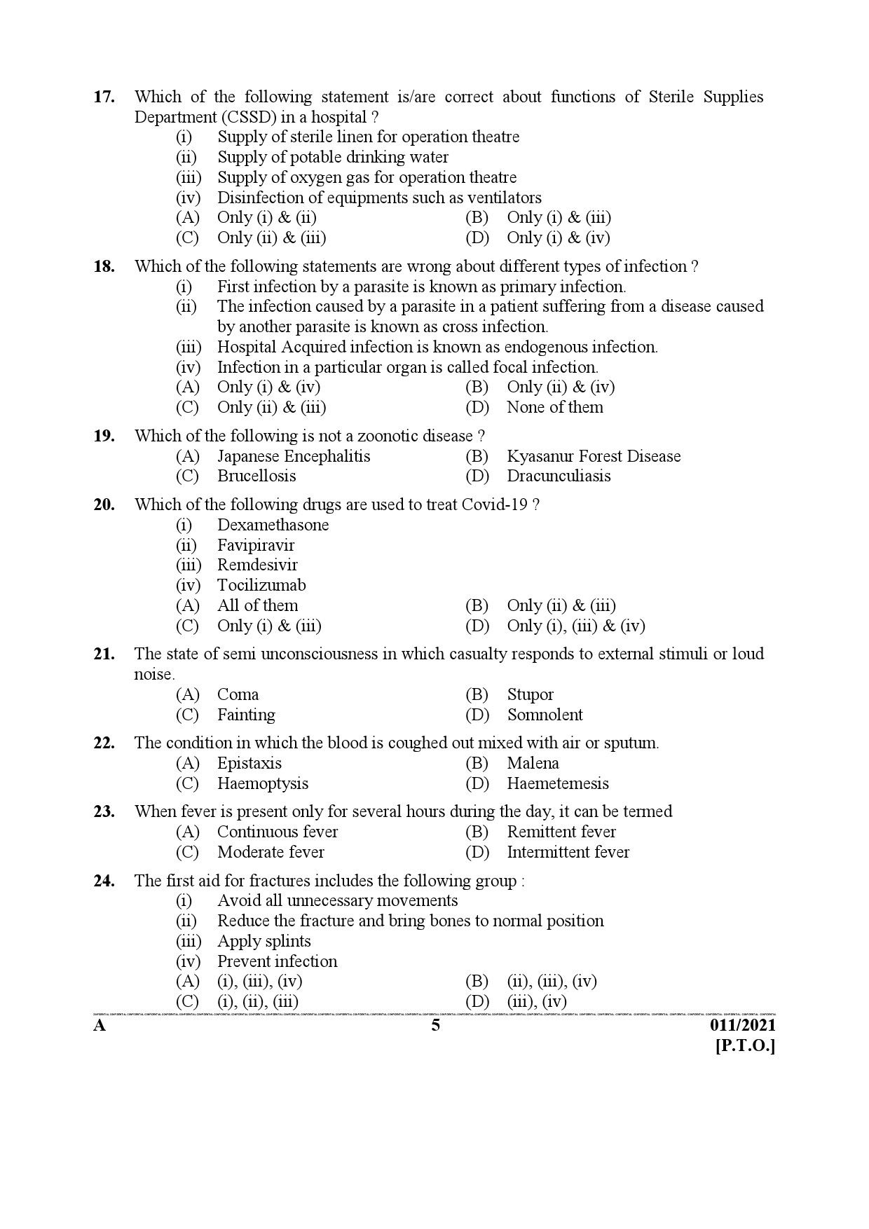 KPSC Junior Health Inspector Grade II Exam 2021 Code 0112021 4