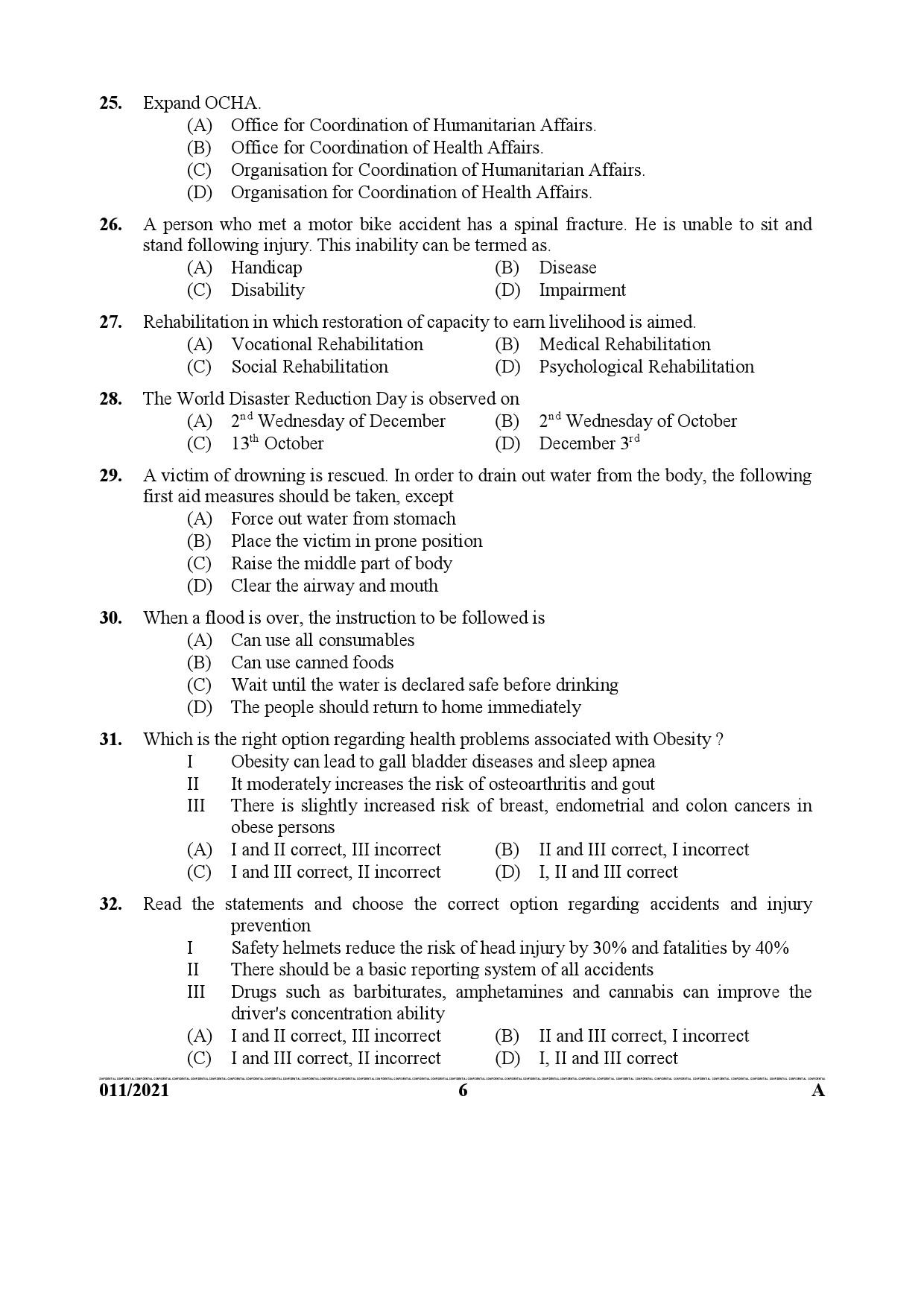 KPSC Junior Health Inspector Grade II Exam 2021 Code 0112021 5