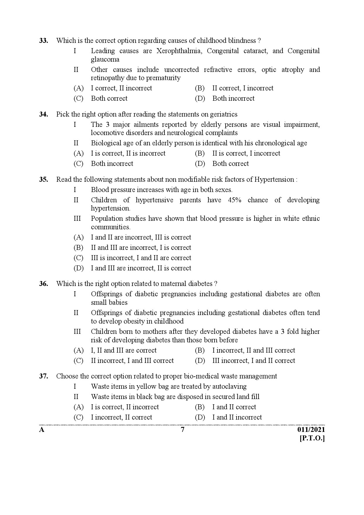 KPSC Junior Health Inspector Grade II Exam 2021 Code 0112021 6