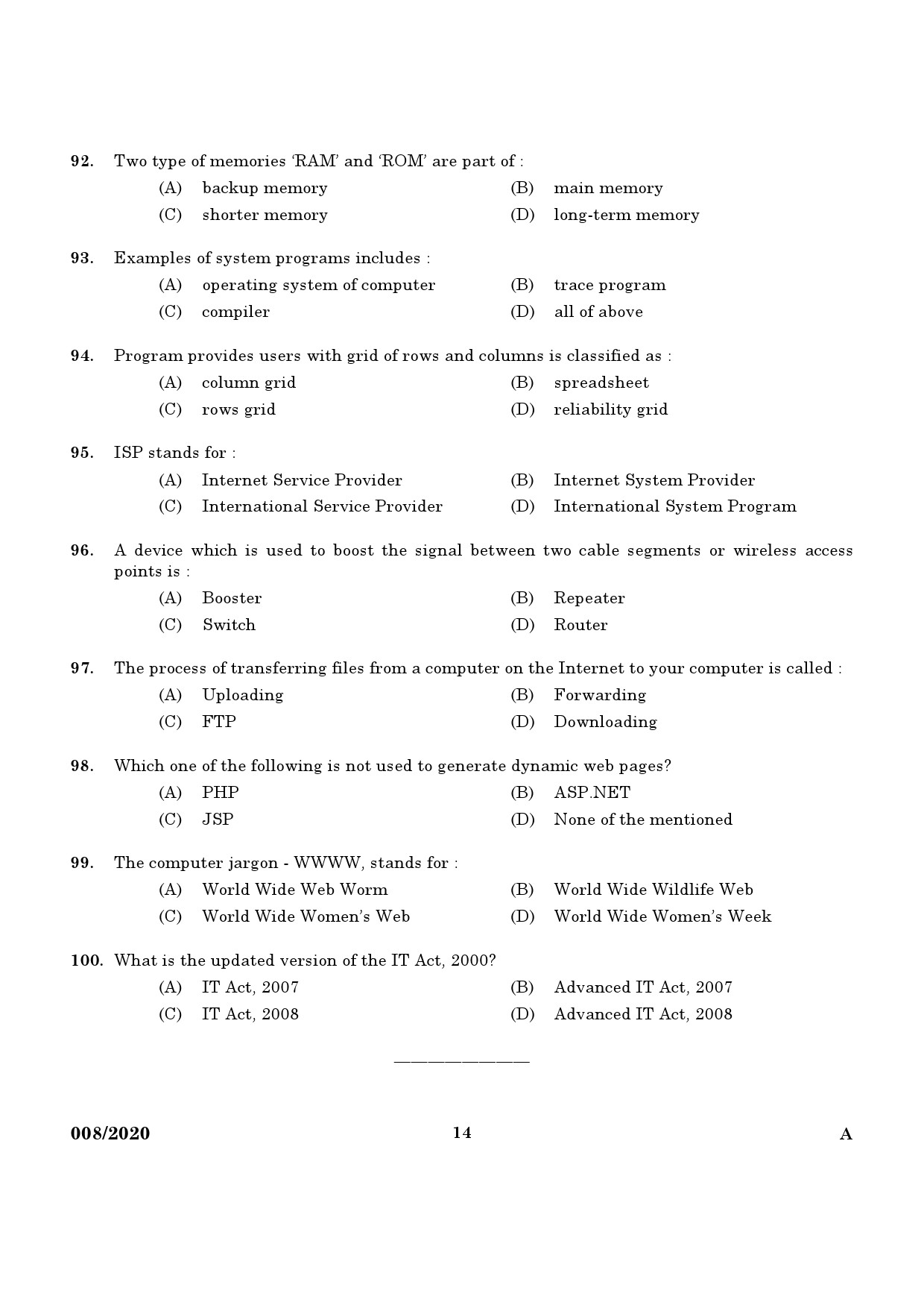 KPSC Junior Inspector of Co Operative Societies Exam 2020 Code 0082020 12