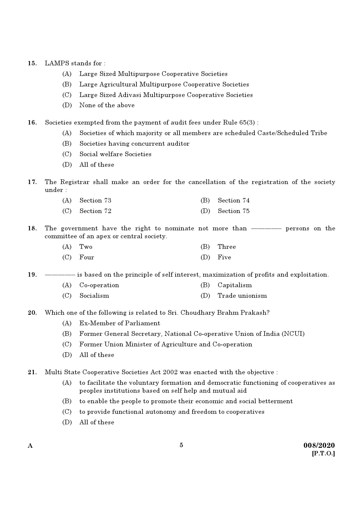 KPSC Junior Inspector of Co Operative Societies Exam 2020 Code 0082020 3