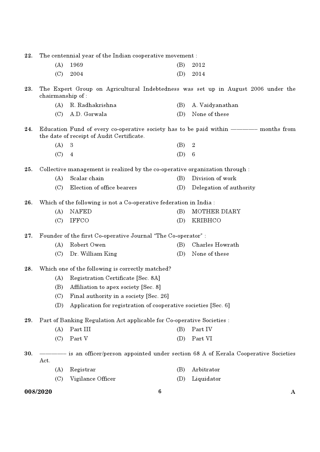 KPSC Junior Inspector of Co Operative Societies Exam 2020 Code 0082020 4