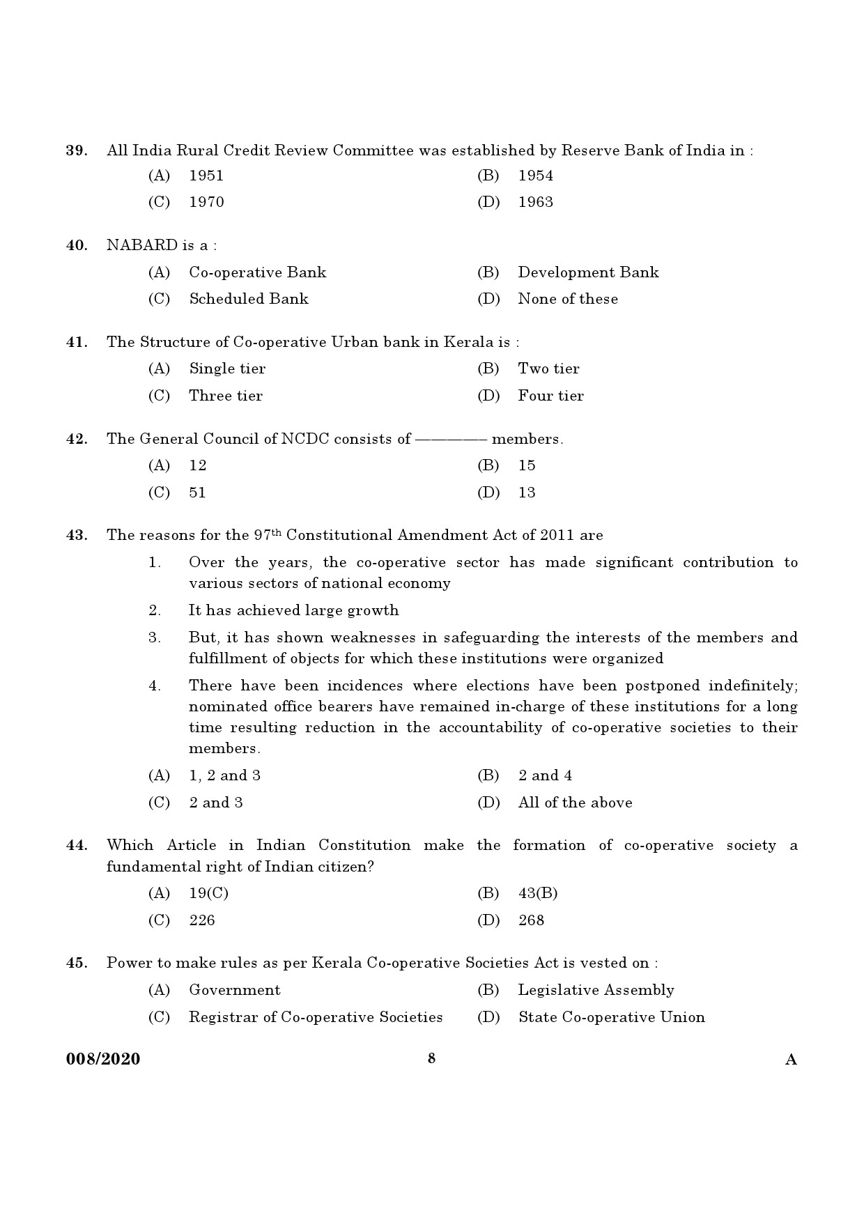 KPSC Junior Inspector of Co Operative Societies Exam 2020 Code 0082020 6