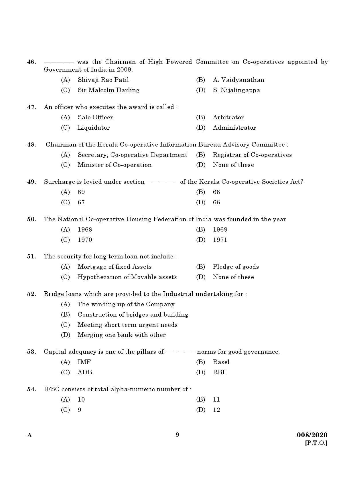 KPSC Junior Inspector of Co Operative Societies Exam 2020 Code 0082020 7