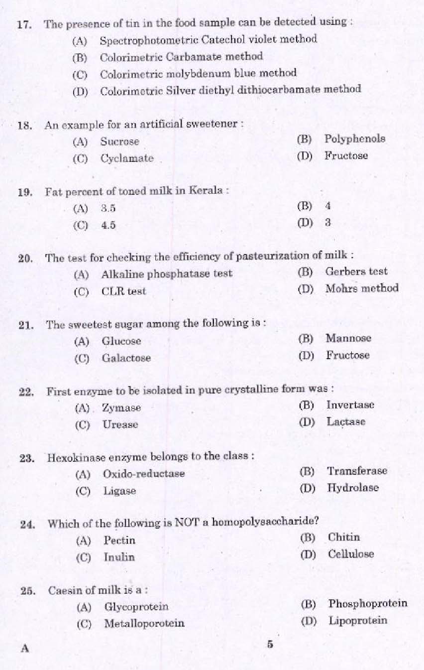 KPSC Laboratory Assistant Dairy Exam 2016 Code 262016 3