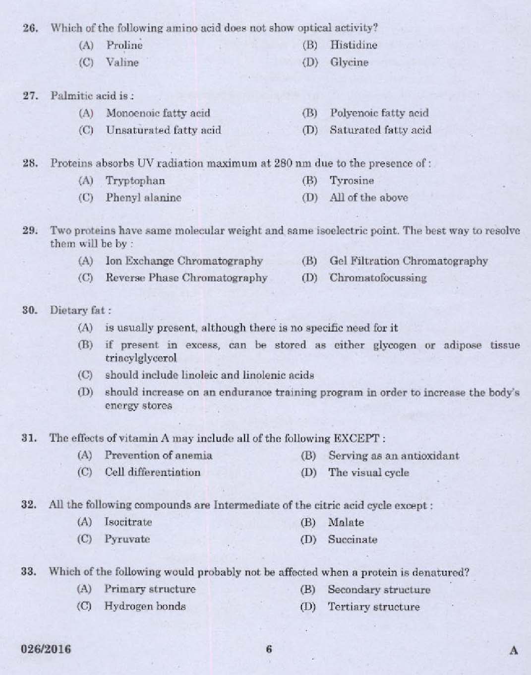 KPSC Laboratory Assistant Dairy Exam 2016 Code 262016 4