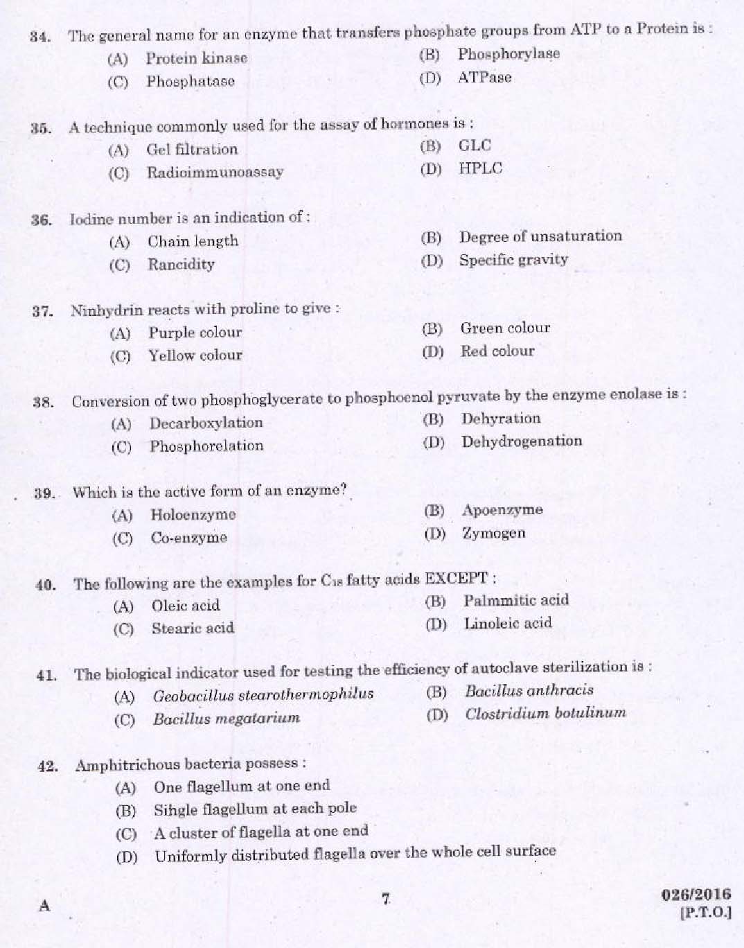 KPSC Laboratory Assistant Dairy Exam 2016 Code 262016 5