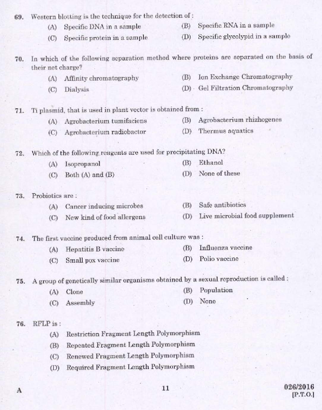 KPSC Laboratory Assistant Dairy Exam 2016 Code 262016 9