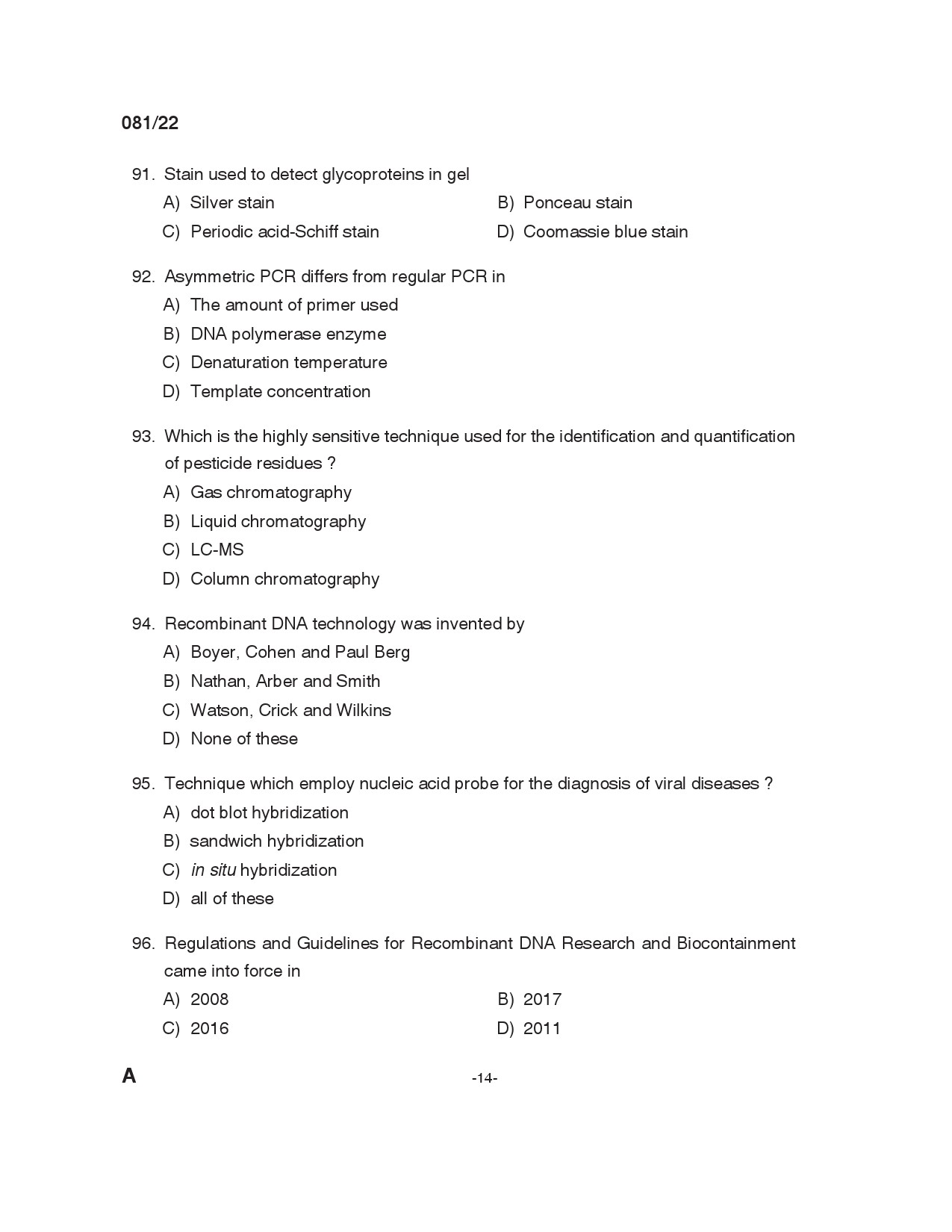 KPSC Laboratory Assistant Dairy Exam 2022 Code 0812022 13