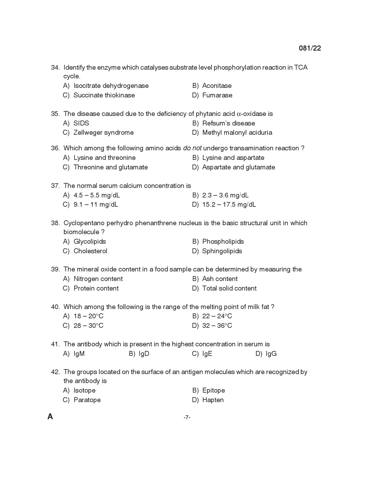 KPSC Laboratory Assistant Dairy Exam 2022 Code 0812022 6